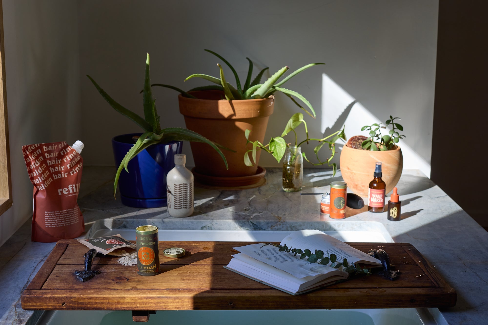 Cedar Hill Homestead natural haircare products including herbal rinses and styling powders